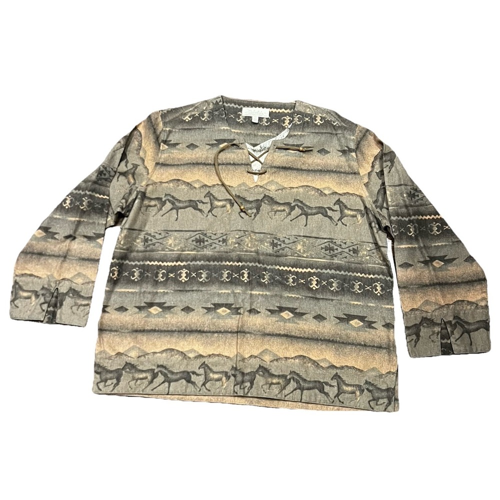 VTG‎ Cabelas Western Print Horse Long Sleeve Flannel Shirt, Women's Size 2XL